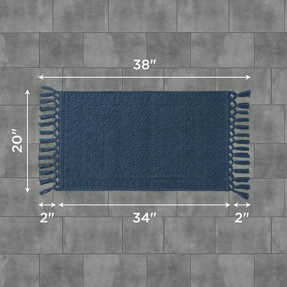 French Connection Nellore Bath Rugs, Woven and Beaded Bath Mats, Durable and Thick Bath Mats for Bathroom and Shower Rugs, 20" x 38", Navy