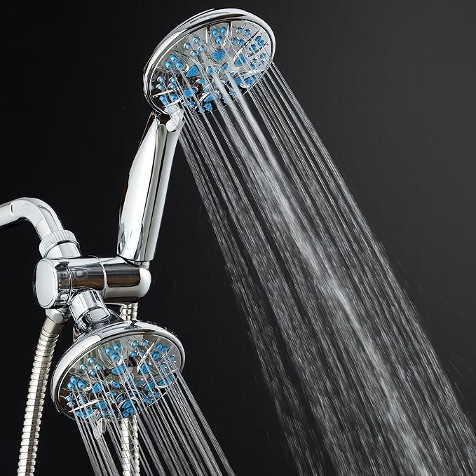 AquaDance Antimicrobial/Anti-Clog High-Pressure 30-setting Dual Head Combination Shower with Microban Nozzle Protection From Growth of Mold, Mildew & Bacteria for a Healthier Shower – Aqua Blue