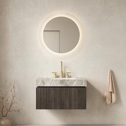 KEIKI 30 Inch Floating Bathroom Vanity with Sink, Espresso & Grey | Modern Wall Mounted Storage Cabinet w/ Drawer & Door, Pre-assembled Wood Panels, Sintered Stone Top & Ceramic Basin Combo Set