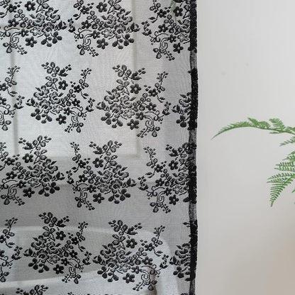 TUDECO Black Lace Shower Curtain for Small Bathroom, 36''W x 72''L | Half Size, Gothic Bathroom Decor, Delicate Floral, Attached Valance, Scalloped Edges, Semi- Privacy