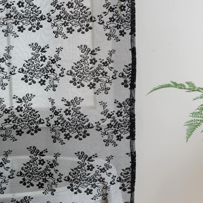 TUDECO Black Lace Shower Curtain with Valance, Gothic Style, 72 x 72 Inch | Halloween Bathroom Curtain, Moody Witchy Victorian Decor, Dark Vintage Floral, Soft Light Filtering, Scalloped Edges