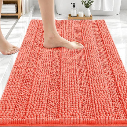 OLANLY Thick Bathroom Rugs 30x20, Soft Chenille Striped Bath Rugs, Coral | Rubber Backing, Machine Wash, Extra Absorbent Bath Mats for Bathroom Floor, Tub and Shower, Home Decor Accessories