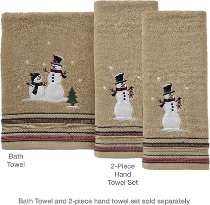 SKL Home Christmas/Winter Rustic Plaid Snowman Hand Towel Set-2pc, Wheat | 100% Cotton. 500 GSM. Soft & absorbent terry with embroidery. Great for the bathroom, kitchen or bar & holiday gifting.