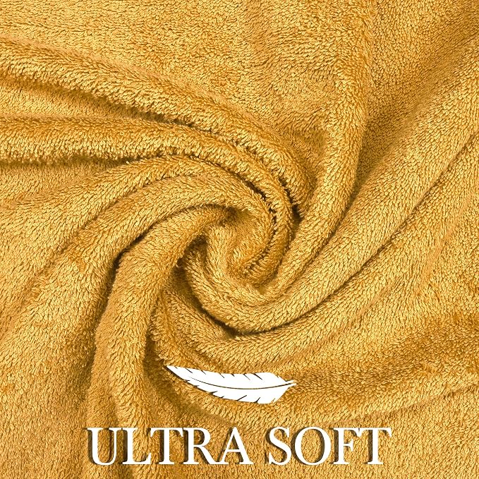 6 Piece Cotton Bath Towel Set - 2 Bath - 2 Hand - 2 Face, Gold | 100% Cotton • Thick & Plush • Hotel Quality • Ultra Soft • Highly Absorbent • Quick Dry • Low Lint • Machine Washable