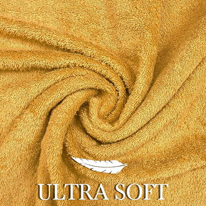 6 Piece Cotton Bath Towel Set - 2 Bath - 2 Hand - 2 Face, Gold | 100% Cotton • Thick & Plush • Hotel Quality • Ultra Soft • Highly Absorbent • Quick Dry • Low Lint • Machine Washable