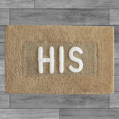 Cotton Bath Rug - Soft Cotton Bath Mat - Bathroom Decor - Water Absorbent and Machine Washable - Measures 21"x34" - His- Linen