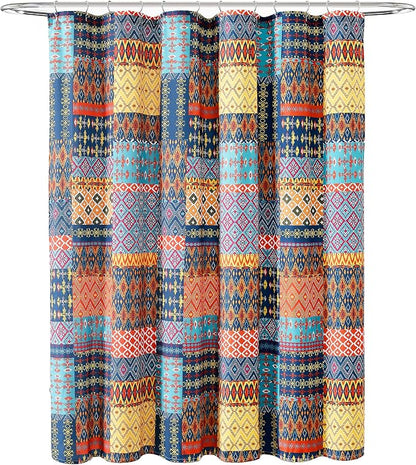 Lush Decor Misha Shower Curtain Single 72" W x 72" L Multi - Fabric Shower Curtains for Bathroom - Patchwork Bathroom Curtain - Colorful Boho Decor