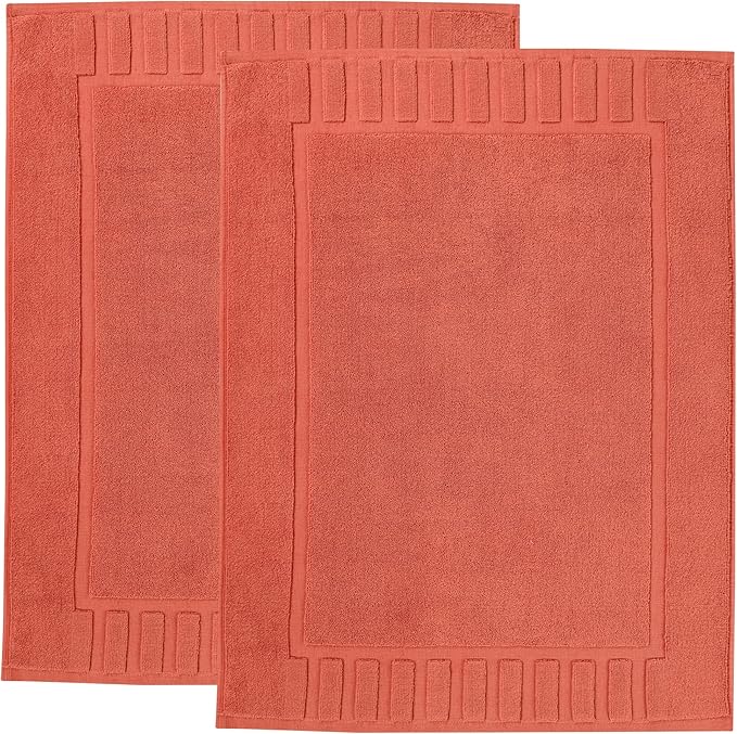 Superior 100% Cotton Bathmat Set, Bath Mat, Bathroom Decor, Shower, Bathtub Essentials, Home Accessories, Washable Rug, Absorbent, Quick Dry, Leo Collection, Set of 2, 22" x 35", Coral