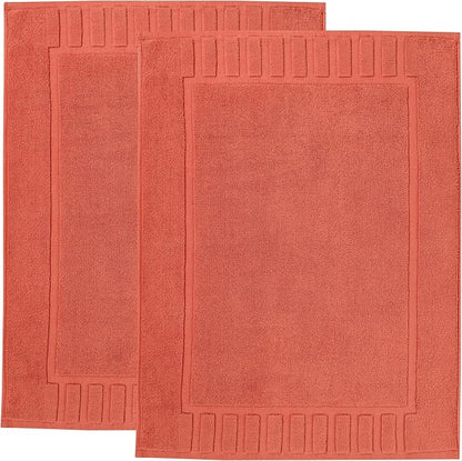 Superior 100% Cotton Bathmat Set, Bath Mat, Bathroom Decor, Shower, Bathtub Essentials, Home Accessories, Washable Rug, Absorbent, Quick Dry, Leo Collection, Set of 2, 22" x 35", Coral