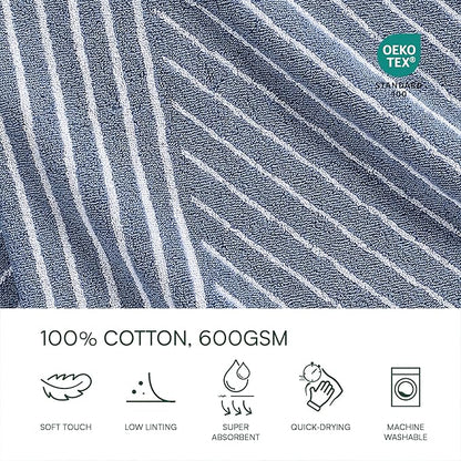 Lacoste Guethary Striped Towel – 100% Cotton, Reversible Modern Geometric Design, Soft & Absorbent, Durable & Lightweight, Machine Washable – Denim, 16"x30" Hand Towel