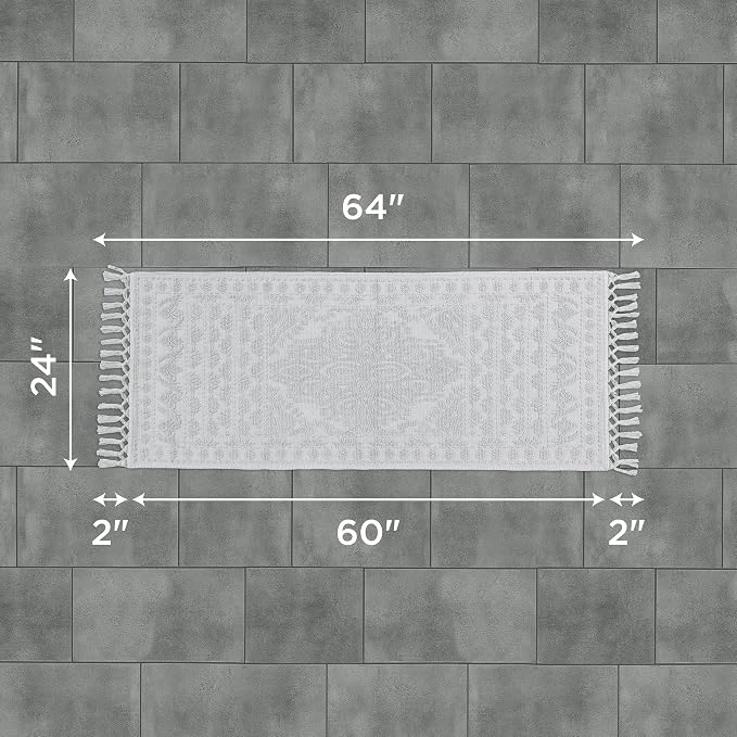 French Connection Nellore Bathroom Rugs, Woven and Beaded Bathroom Mats, Durable Bath Rugs, Thick Bath Mats for Bathroom and Shower Rugs, 24" x 64", Light Grey