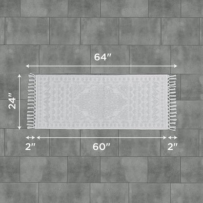 French Connection Nellore Bathroom Rugs, Woven and Beaded Bathroom Mats, Durable Bath Rugs, Thick Bath Mats for Bathroom and Shower Rugs, 24" x 64", Light Grey