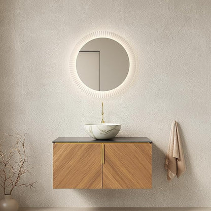 36 Inch Bathroom Vanity with Sink Combo, Floating Vanity Bathroom with Vessel Sink, Modern Bathroom Vanity Cabinet with Doors, Sintered Stone Countertop and Bowl Sink,Brown Oak