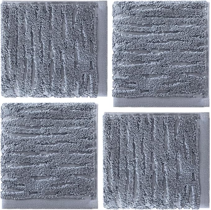 SKL Home CloudSoft Washcloth Set, 4-Piece, 100% Cotton Luxury, Smoke Blue | Premium spa-level quality. 520 GSM weight. Ultra plush & absorbent.