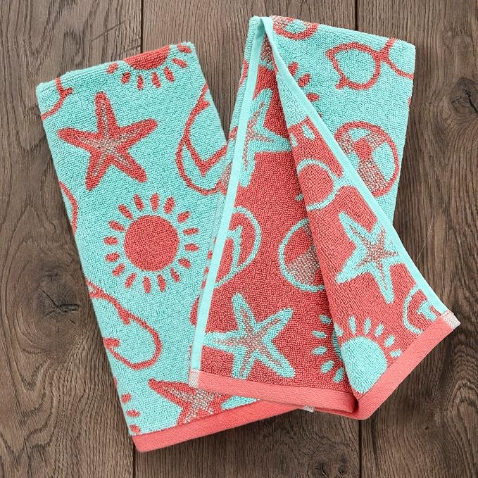 SKL Home Flip Flop Pop Hand Towel Set-2pc, 100% Cotton, Reversible, Multi | Soft & absorbent jacquard. For use in the bathroom, kitchen or bar. Great for summer, coastal & beach décor.