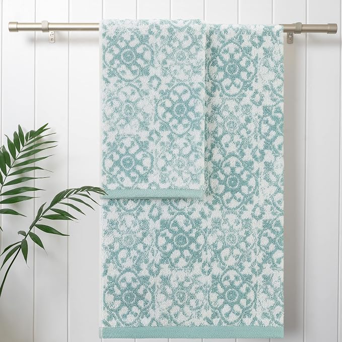 Jessica Simpson – Bath Towel 4 Piece Set, Aziza, Premium Bathroom Décor, Includes 2 Hand Towels and 2 Shower Towels, 100% Cotton & Machine Washable, Forget Me Not Blue