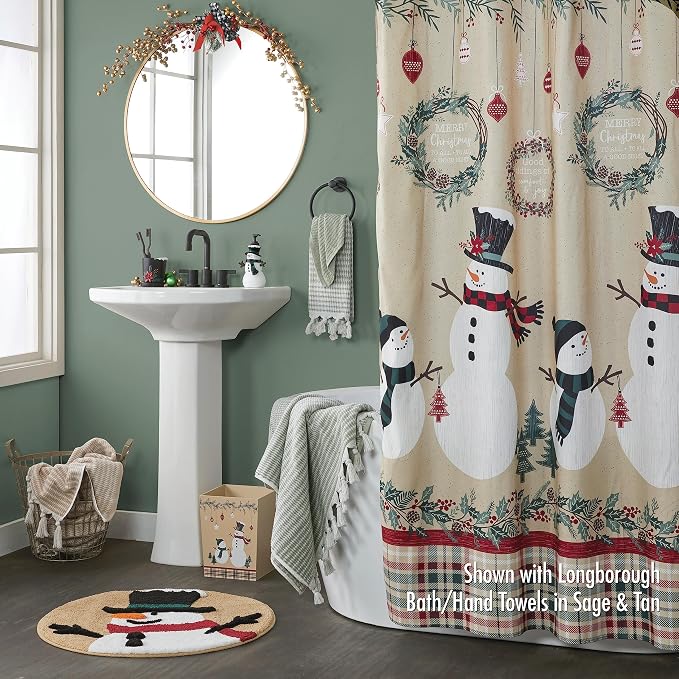 SKL Home Christmas/Winter Rustic Plaid Snowman Shower Curtain, Multi