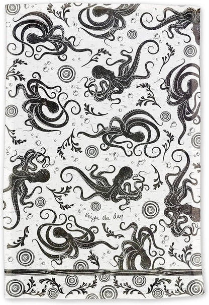 Karma Gifts KA101944 Black And White Boho Tea Towel,Cotton, Octopus 18" x 22"