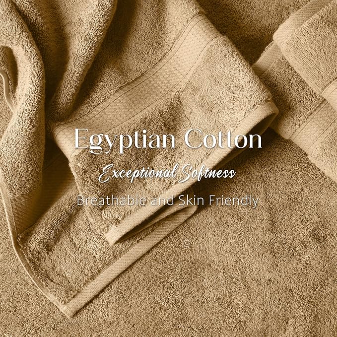 SUPERIOR Egyptian Cotton Plush & Absorbent, Bath Towel Set of 2, Toast | Quick Dry, Soft Luxury Towel Set, Bath Essentials for Bathroom, Guest Bath, Spa, 2 Piece Bath, Madeline Towels