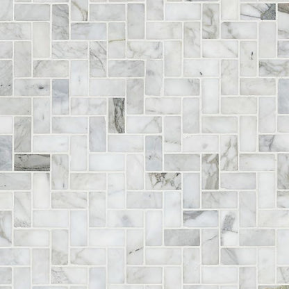 MSI Calacatta Cressa Herringbone Honed Marble Tile for Kitchen Backsplash, Wall Tile for Bathroom, Accent Wall Tile, and Shower Wall Tile, Mesh-Mounted Mosaic Tile, 11.61 x 11.61, White, 10 Piece