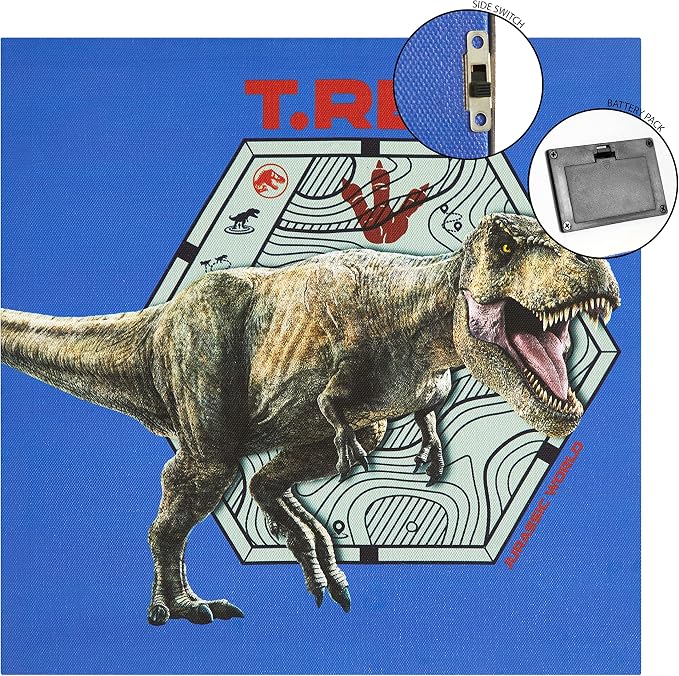 Idea Nuova Universal Jurassic World Canvas 4 Pack LED Wall Art Set,Childrens Wall Hanging Décor,Each Piece 11"x11"