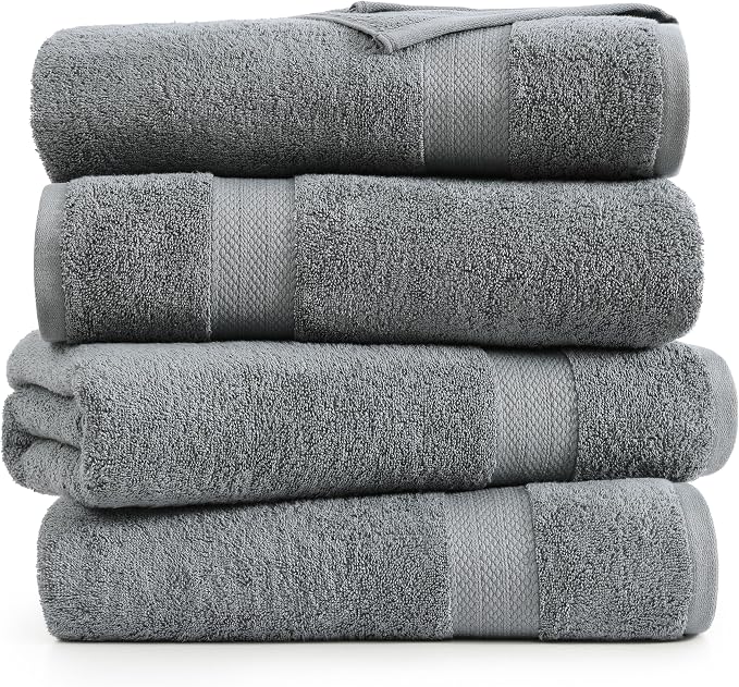 LANE LINEN Towel Set Quick Dry 100% Cotton 4 Piece Soft - Cool Grey | Cotton Towels For Bathroom - Ring-Spun Durability, Ring-Spun Cotton, Terry Weave Comfort, Long-Lasting Comfort
