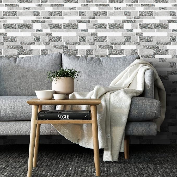 STICKGOO 10-Sheet Peel and Stick Backsplash for Kitchen, Decorative Self Adhesive Backsplash Tiles(Grey Granite, Thicker Design)