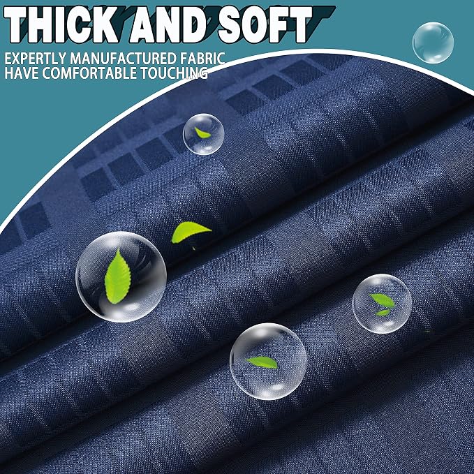 Conbo Mio Extra Long No Hook Shower Curtain with Snap in Liner Set, Hotel Luxury Navy Blue Shower Curtains for Bathroom with See Through Top Window, Waterproof, Washable 71W x 84H