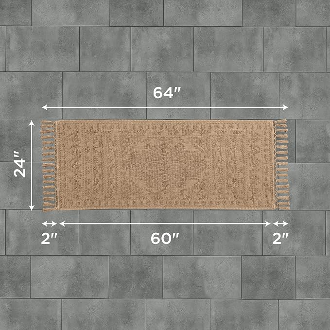 French Connection Nellore Bath Rugs, Woven and Beaded Bath Mats, Durable and Thick Bath Mats for Bathroom and Shower Rugs, 24" x 64", Taupe