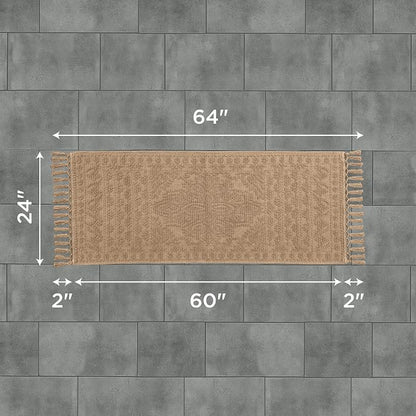 French Connection Nellore Bath Rugs, Woven and Beaded Bath Mats, Durable and Thick Bath Mats for Bathroom and Shower Rugs, 24" x 64", Taupe