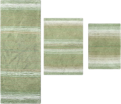 Home Weavers 100% Cotton Gradiation Collection Bathroom Décor | Washable Rug | Bathroom Mat | Kitchen Mat | Bathroom Rug Set | Bath Mat Set | Bath Floor Mat Non Slip, 3 Piece Set with Runner, Sage