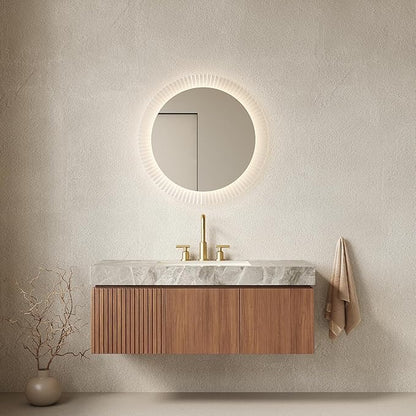 KEIKI 48 Inch Floating Bathroom Vanity with Sink, Modern Wall Mounted Storage Cabinet with Drawer, Pre-Assembled Waterproof Wood Panels, Sintered Stone Top & Ceramic Basin Combo Set, Brown Oak & Grey