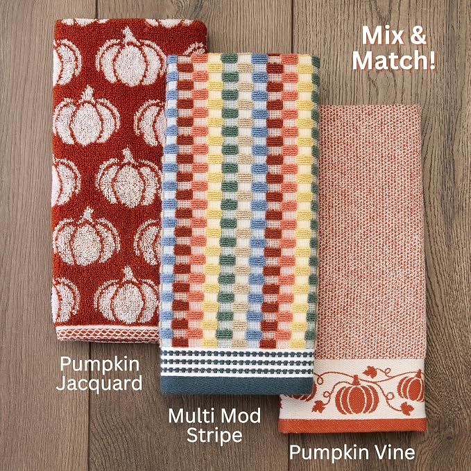 SKL Home Fall/Thanksgiving Pumpkin Hand Towel Set-2pc, Jacquard, Spice | 100% Cotton. Soft, absorbent & reversible. For use in the bathroom, kitchen or bar & gifting.