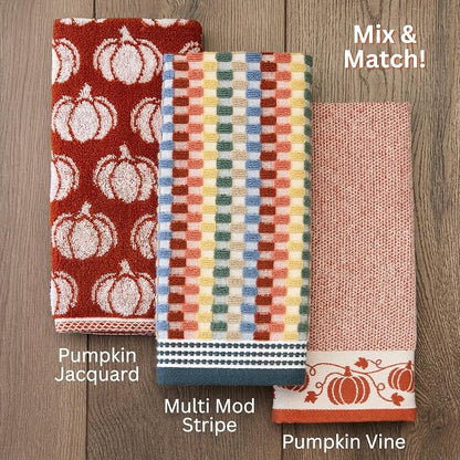 SKL Home Fall/Thanksgiving Pumpkin Hand Towel Set-2pc, Jacquard, Spice | 100% Cotton. Soft, absorbent & reversible. For use in the bathroom, kitchen or bar & gifting.