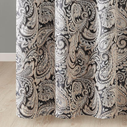 Madison Park - MP70-845 Aubrey Shower Curtain Paisley Jacquard Pieced Microfiber Faux Silk Modern Home Bathroom Decorations Bathtub Privacy Screen, 72" x 72", Black | Microfiber, Adds Privacy, Machine Washable, Striped Pattern, OEKO-TEX Certified