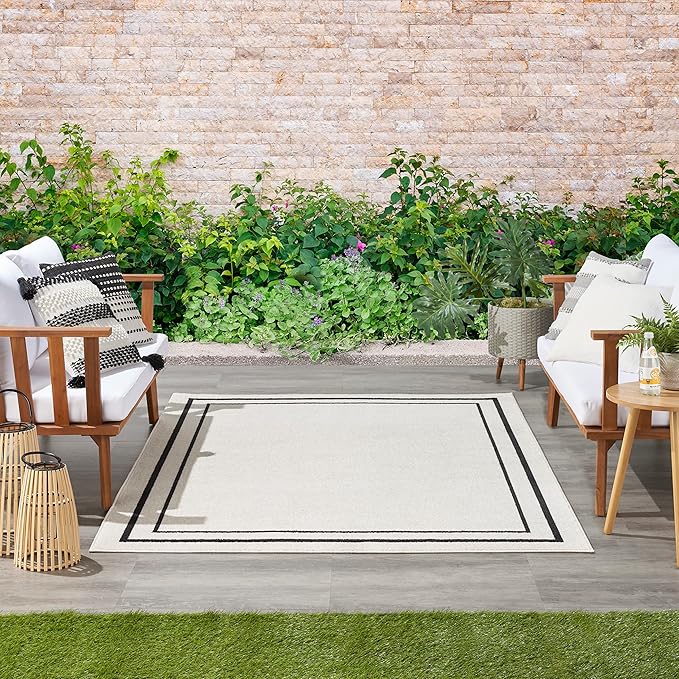 Nourison Home Nourison Essentials Ivory/Black 6' x 9' Area Rug - Easy Clean, Non Shedding, Bed Room, Living Room, Dining Room, Kitchen (6' x 9')