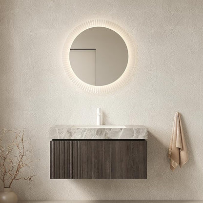 KEIKI 36 Inch Floating Bathroom Vanity with Sink, Espresso & Grey | Modern Wall Mounted Storage Cabinet w/ Drawer & Door, Pre-assembled Wood Panels, Sintered Stone Top & Ceramic Basin Combo Set