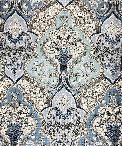 Decorative Blue & Silver Grey Gray Boho Fabric Shower Curtain, Modern Farmhouse for Vintage Rustic Bathroom Decor, Floral Victorian, 72 x 72