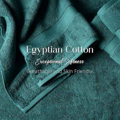 SUPERIOR Egyptian Cotton Ultra Plush & Absorbent, 12 Piece Set, Teal | Heavyweight 12 Pc Egyptian Cotton Towel Set Includes 4 Bath Towels 4 Hand Towels 4 Washcloths Decorative Rope Border