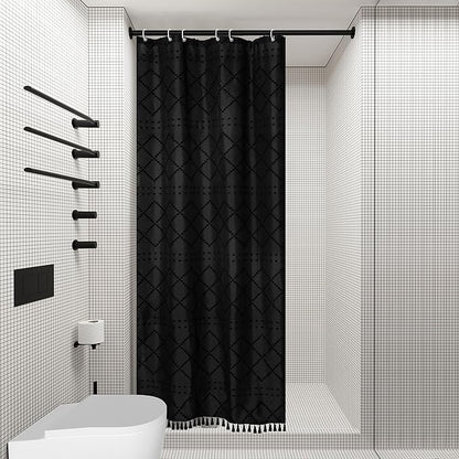 Small Stall Shower Curtain Black Fabric Shower Curtain 36 x 72 Half Size Tufted Texture Striped Textured Minimalist Cloth Shower Curtains for Bathroom