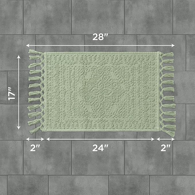 French Connection Nellore Bath Rugs, Woven and Beaded Bath Mats, Durable and Thick Bath Mats for Bathroom and Shower Rugs, 17" x 28", Sage Green