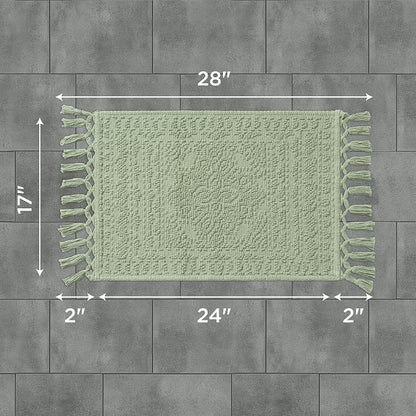 French Connection Nellore Bath Rugs, Woven and Beaded Bath Mats, Durable and Thick Bath Mats for Bathroom and Shower Rugs, 17" x 28", Sage Green