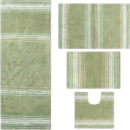 Home Weavers 100% Cotton Gradiation Collection Bathroom Décor | Washable Rug | Bathroom Mat | Kitchen Mat | Bathroom Rug Set | Bath Mat Set | Bath Floor Mat Non Slip, 4 Piece Set with Runner, Sage