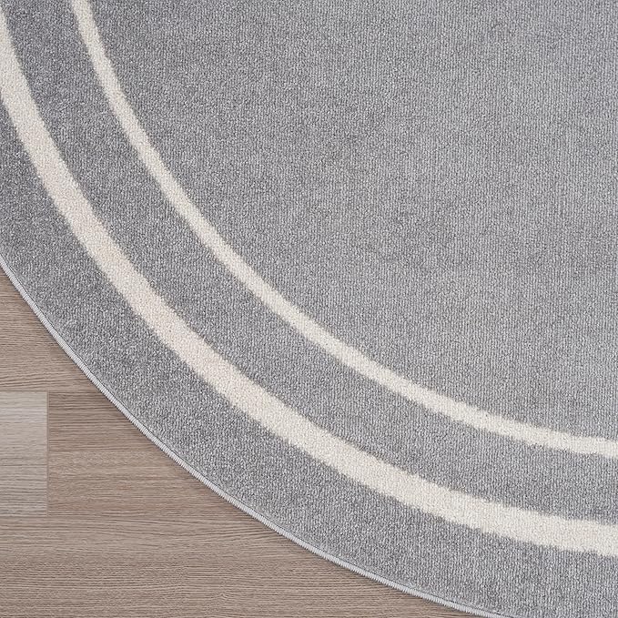 Nourison Home Nourison Essentials Grey Ivory 4' x Round Area Rug - Easy Clean, Non Shedding, Bed Room, Living Room, Dining Room, Kitchen (4' x Round)