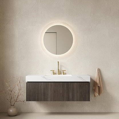 KEIKI 48 Inch Floating Bathroom Vanity with Sink, Espresso & White | Modern Wall Mounted Storage Cabinet w/ Drawer & Door, Pre-assembled Wood Panels, Sintered Stone Top & Ceramic Basin Combo Set