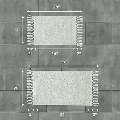 French Connection Nellore Bathroom Rugs, Set of 2 Woven and Beaded Bathroom Mats, Durable Bath Rugs, Thick Bath Mats for Bathroom and Shower Rugs, 17" x 28" and 20" x 38", Light Blue