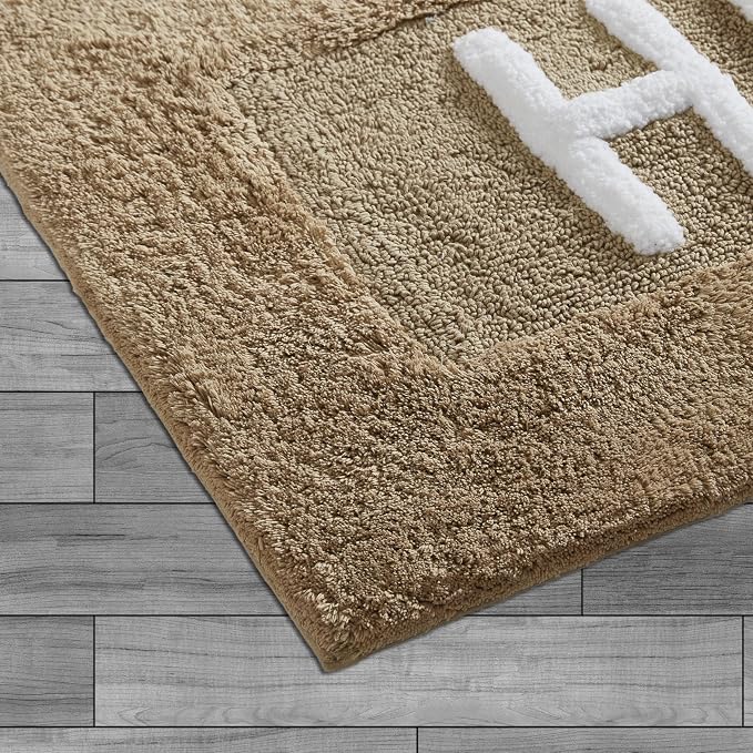 Creative Home Ideas Cotton 2-Piece Bath Rug Set - Soft Cotton Bath Mat - Bathroom Decor - Water Absorbent and Machine Washable - Measures 20"x32" - "His & Hers" - Linen