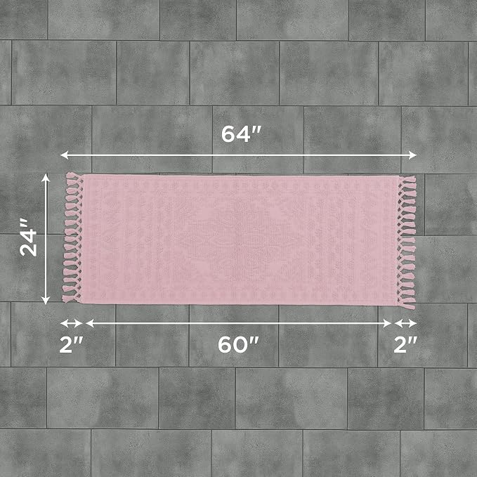 French Connection Nellore Bath Rugs, Woven and Beaded Bath Mats, Durable and Thick Bath Mats for Bathroom and Shower Rugs, 20" x 64", Light Purple