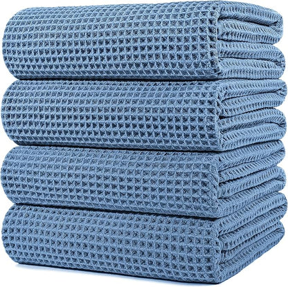 POLYTE 430 GSM Poly Blend Microfiber Quick Dry Waffle Bath Towel, 30x60 in | 4 Pack, Oversize, Lint Free, Body Towel