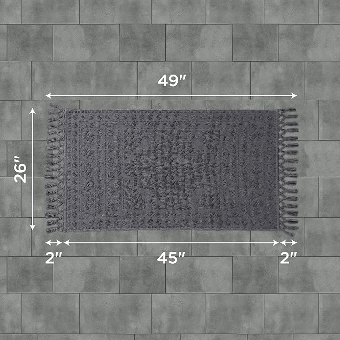 French Connection Nellore Bath Rugs, Woven and Beaded Bath Mats, Durable and Thick Bath Mats for Bathroom and Shower Rugs, 26" x 49", Charcoal
